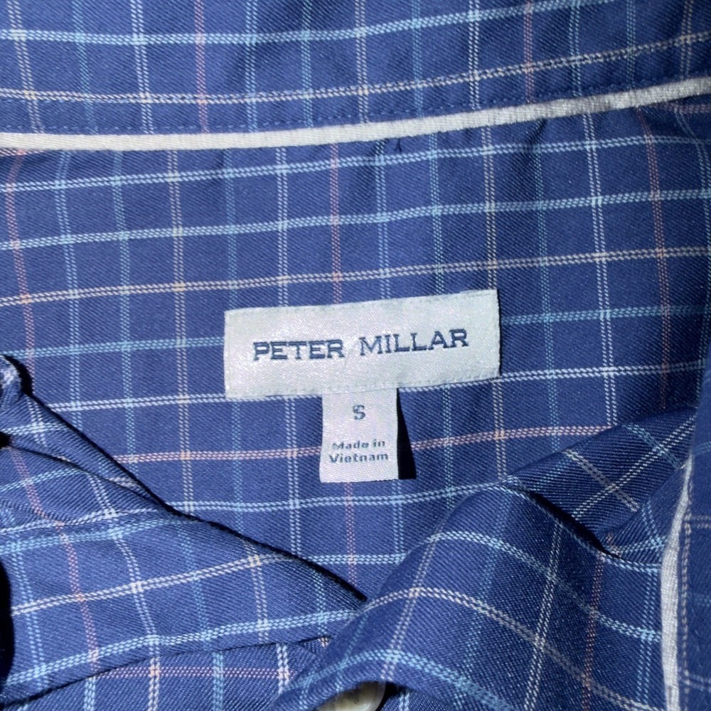 Peter Millar Blue Windowpane Check Button-Down Sh… - image 2